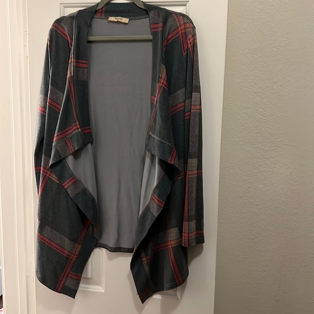 Miusey cardigan size M green and red plaid